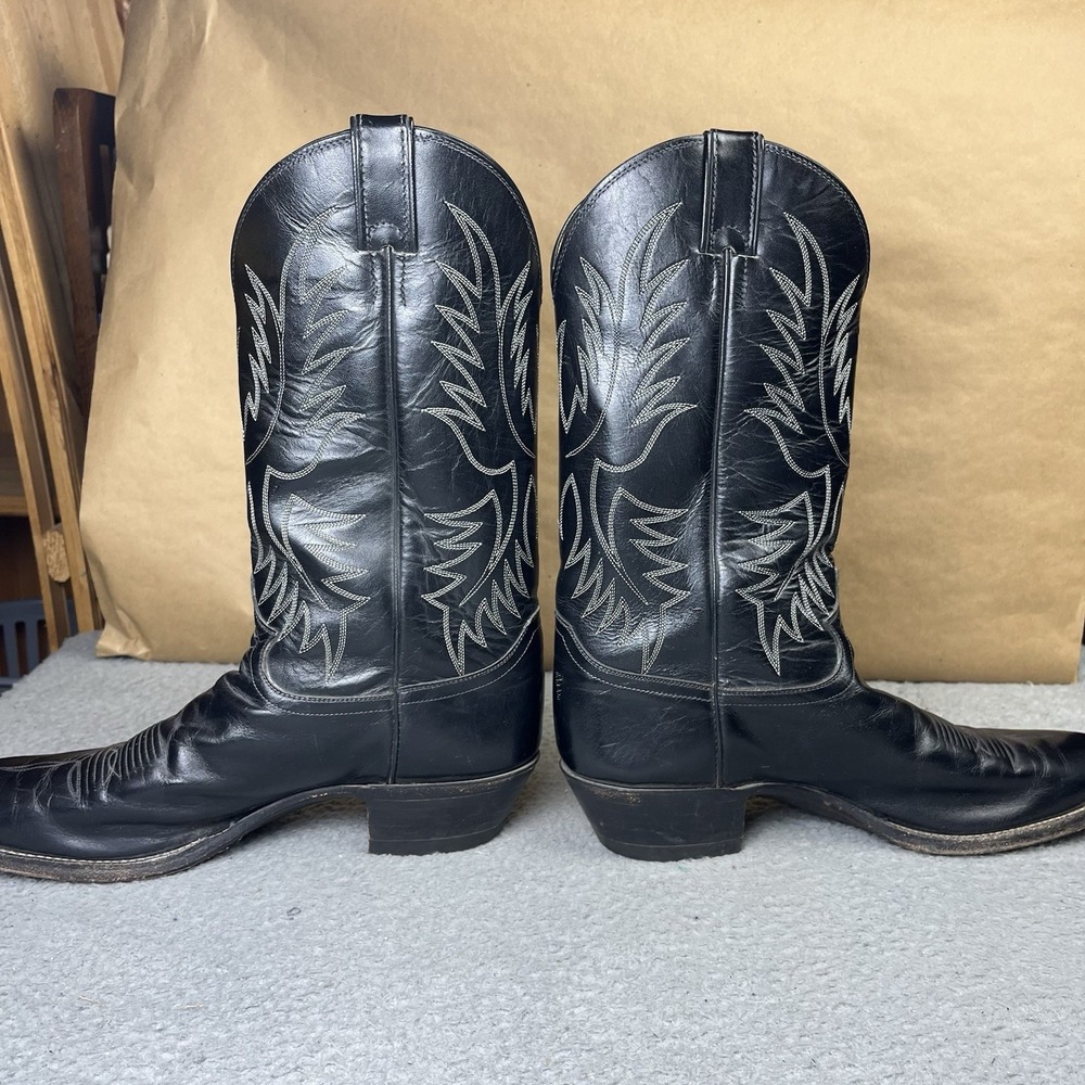 Justin Boots 2041 Mens 13 A Boot Black Leather Mid Calf Embroidered Western Boot - Picture 8 of 11